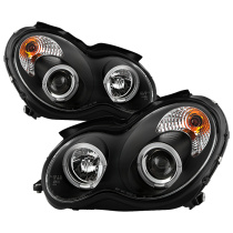 Mercedes Benz C-Class 01-05 4 Dr Krom Strålkastare (Passar ej Xenon/HID-Modeller) - LED Halo – Svarta Spyder Auto